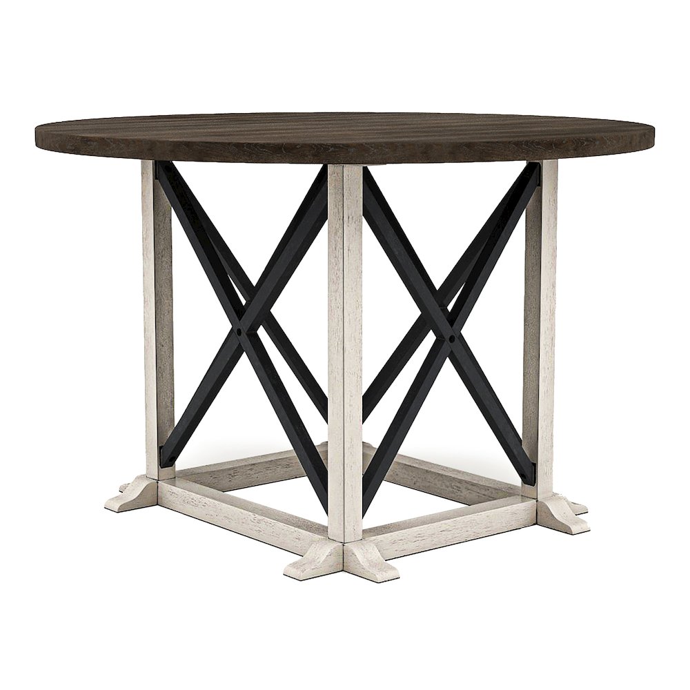 Knix Rustic Wood Round Dining Table in Antique White and Dark Walnut