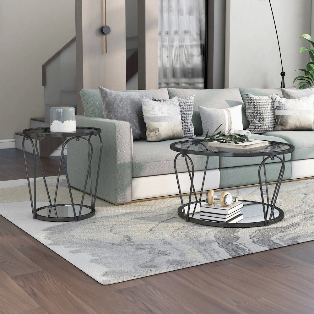 Miffa Contemporary Metal 2-Piece Coffee Table Set