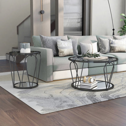 Miffa Contemporary Metal 2-Piece Coffee Table Set