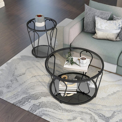 Miffa Contemporary Metal 2-Piece Coffee Table Set