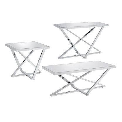 Glanz Metal 3-Piece Coffee Table Set in Chrome