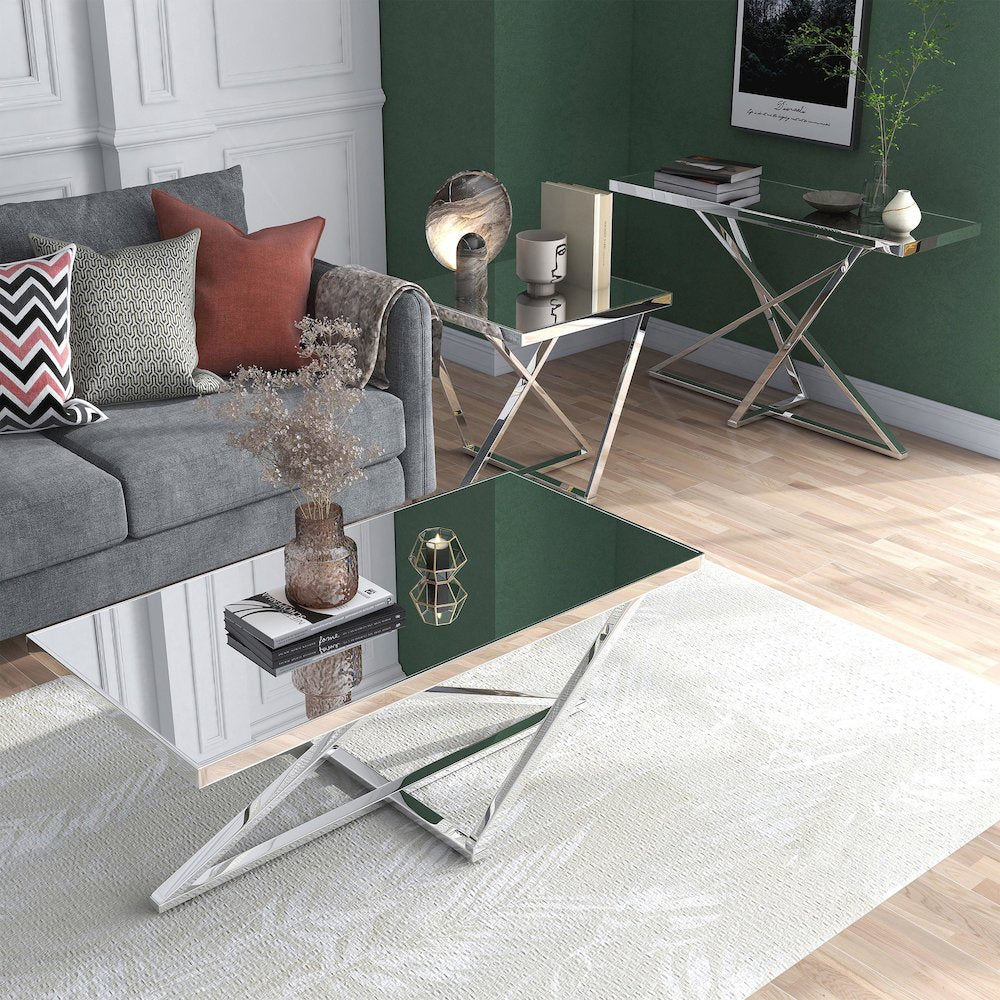 Glanz Metal 3-Piece Coffee Table Set in Chrome