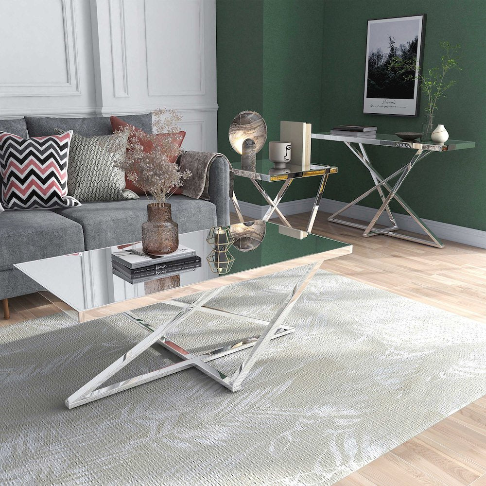 Glanz Metal 3-Piece Coffee Table Set in Chrome