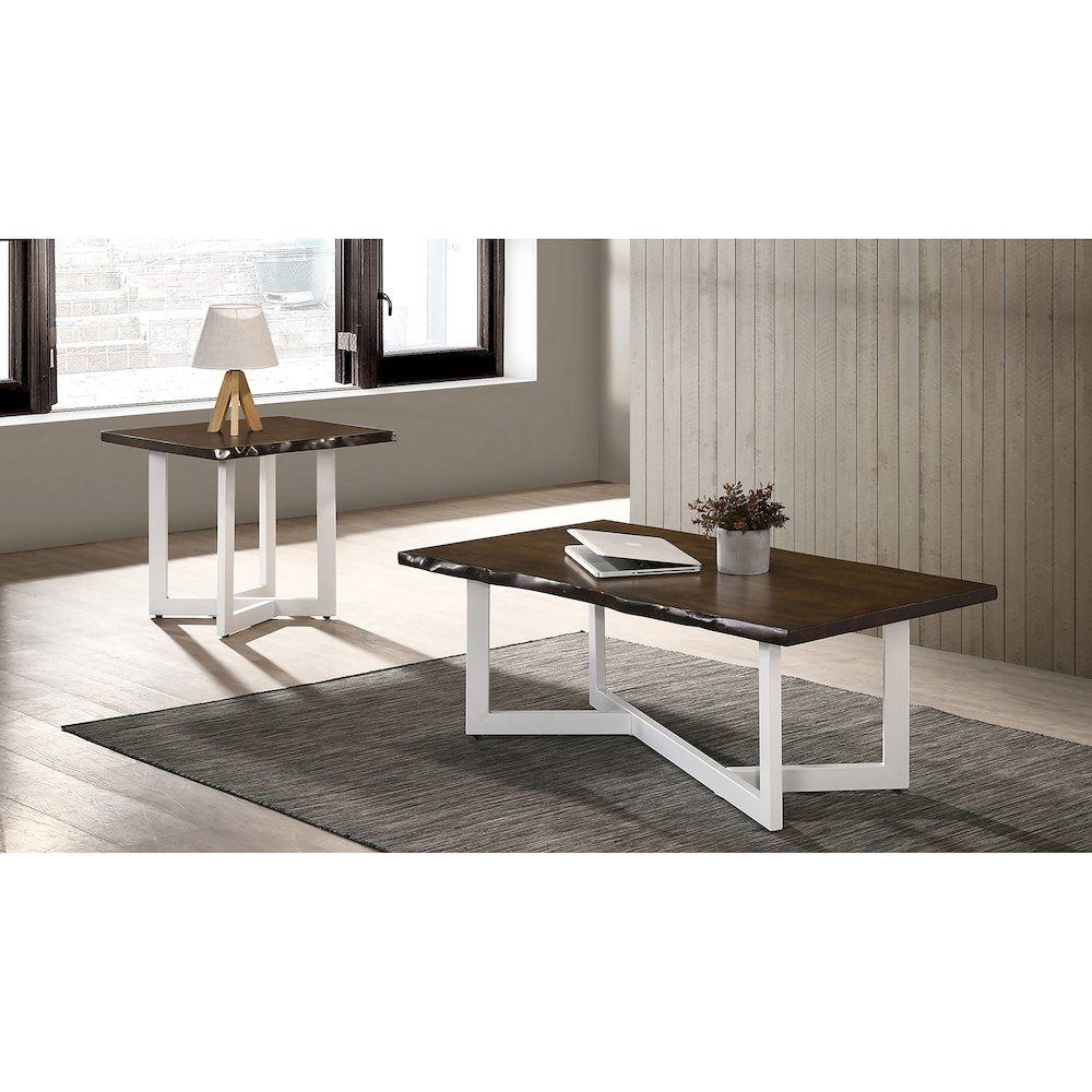Krestian Wood 2-Piece Coffee Table Set in Oak and White