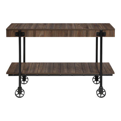 Acres Wood Console Table with Metal Black Wheels