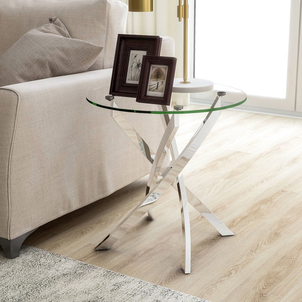 Cheatham Contemporary Glass Top End Table in Chrome