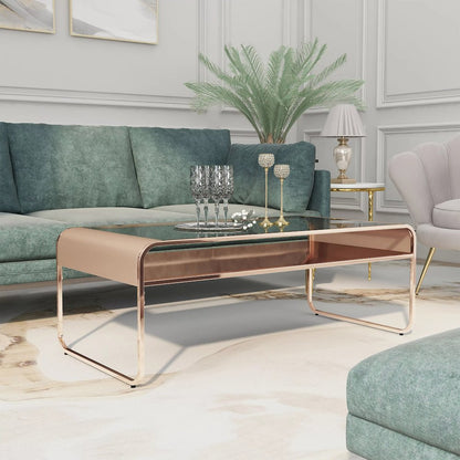 Mexller Modern Glass Top Coffee Table in Gold