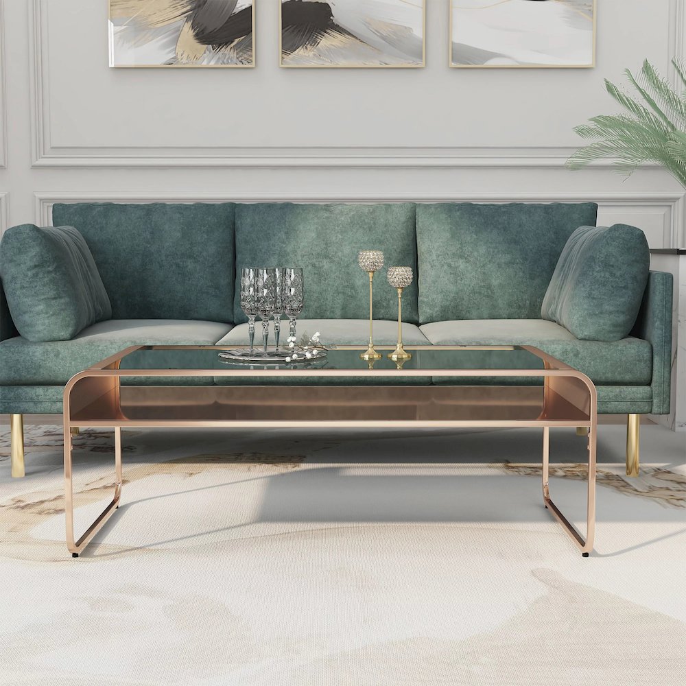 Mexller Modern Glass Top Coffee Table in Gold