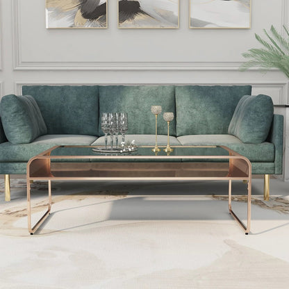 Mexller Modern Glass Top Coffee Table in Gold