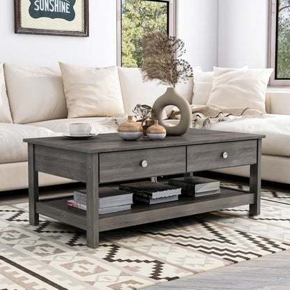 Lekwick Transitional Wood 2-Drawer Coffee Table in Gray