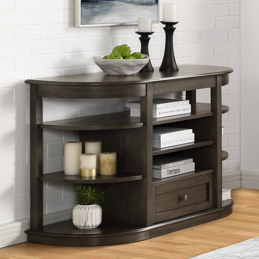Osloa Transitional Wood Multi-Storage Console Table in Gray