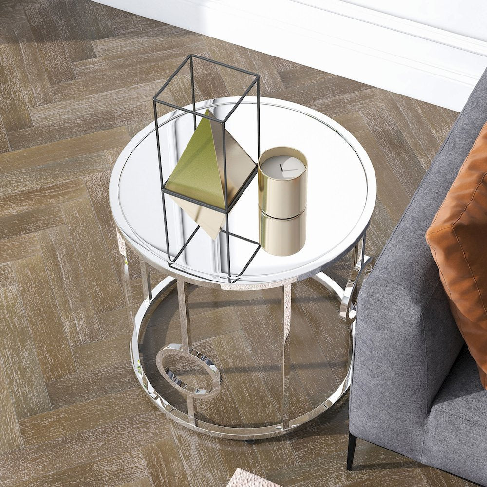 Harper Contemporary Metal Round End Table in Chrome