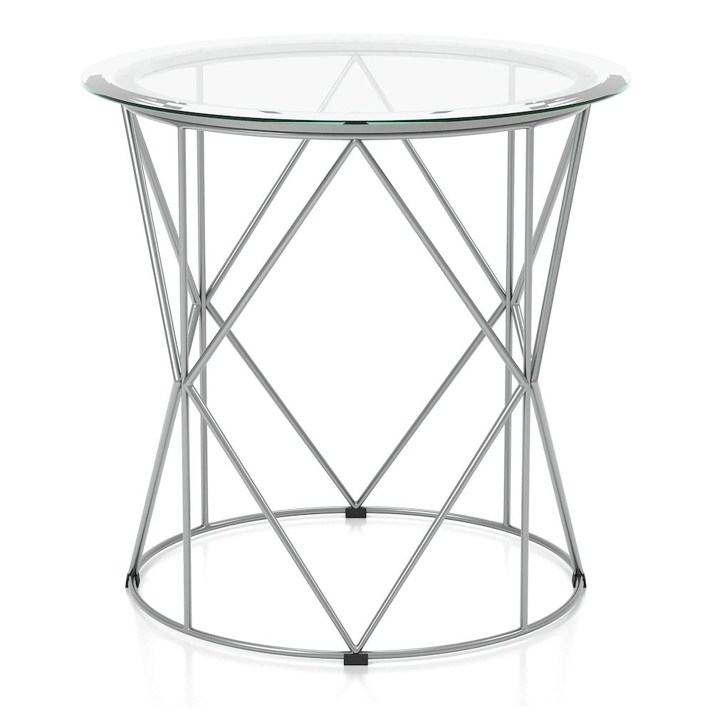Fland Modern Glass Top Round End Table in Chrome