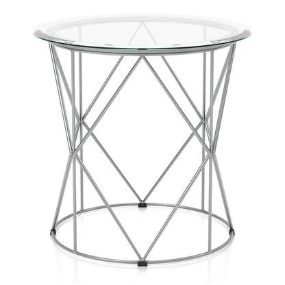 Fland Modern Glass Top Round End Table in Chrome