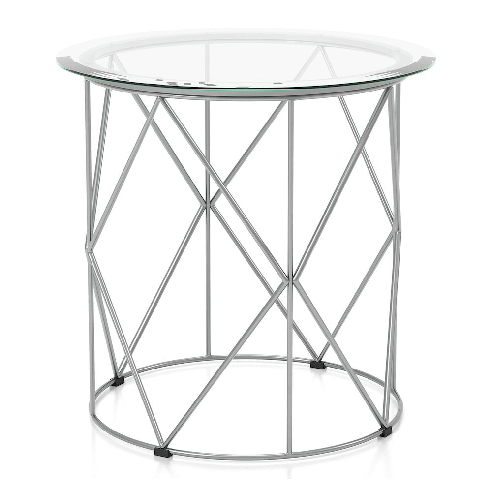 Fland Modern Glass Top Round End Table in Chrome