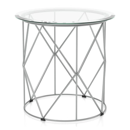 Fland Modern Glass Top Round End Table in Chrome