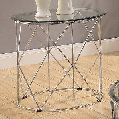 Fland Modern Glass Top Round End Table in Chrome