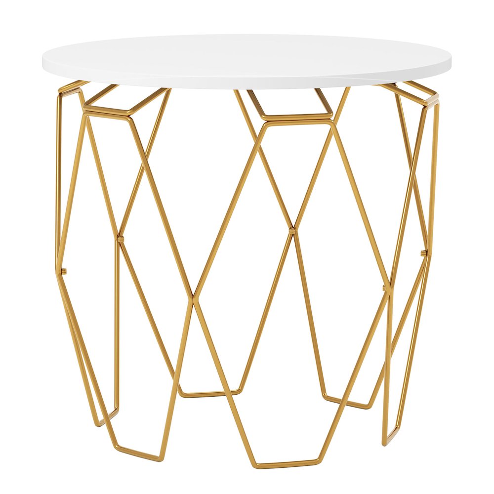 Zoom Modern Wood End Table in White and Gold