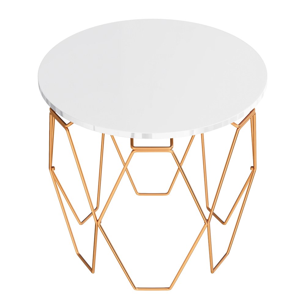 Zoom Modern Wood End Table in White and Gold