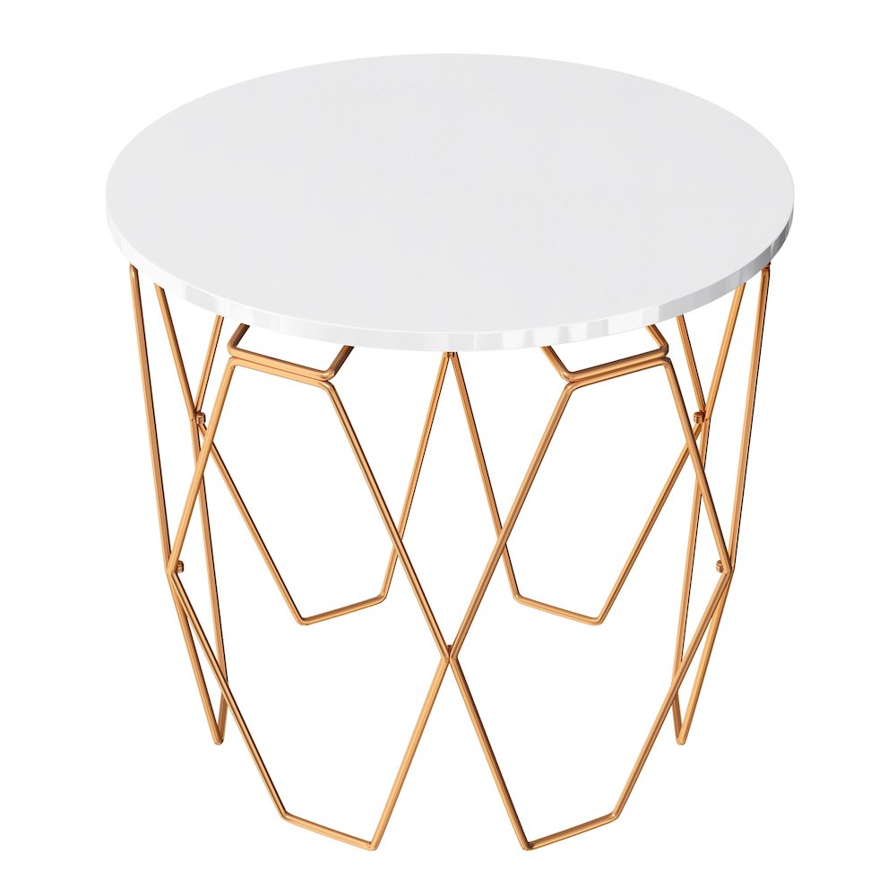 Zoom Modern Wood End Table in White and Gold