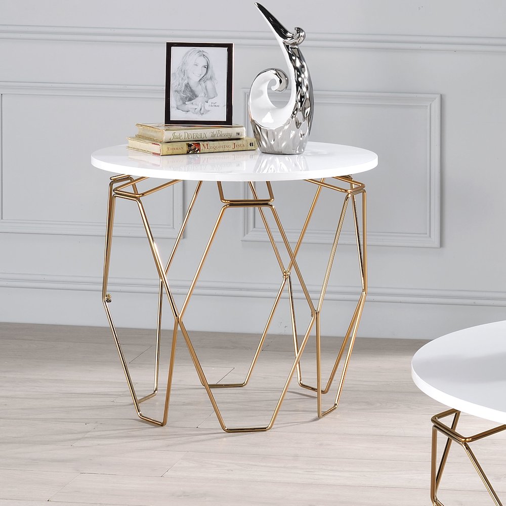 Zoom Modern Wood End Table in White and Gold