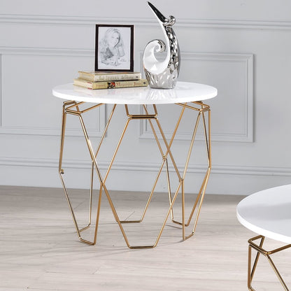 Zoom Modern Wood End Table in White and Gold