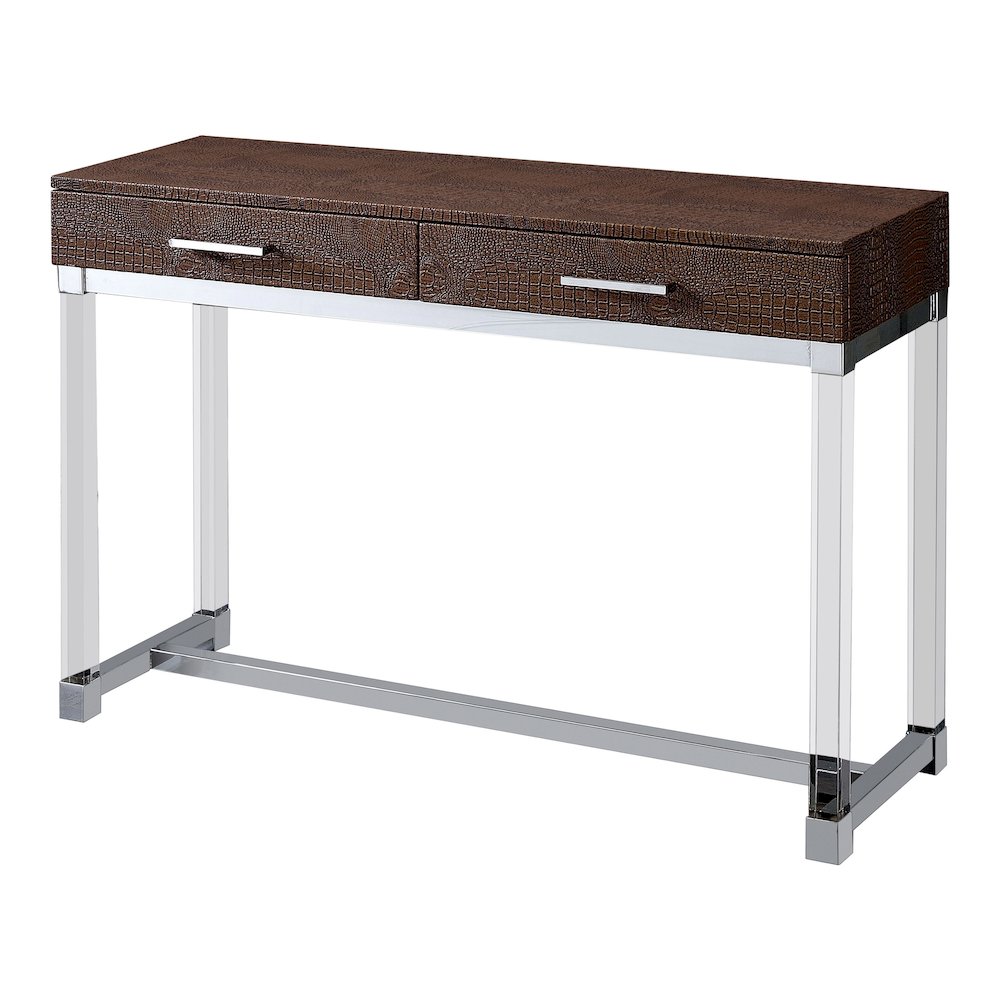 Romano Modern Metal 2-Drawer Console Table in Brown