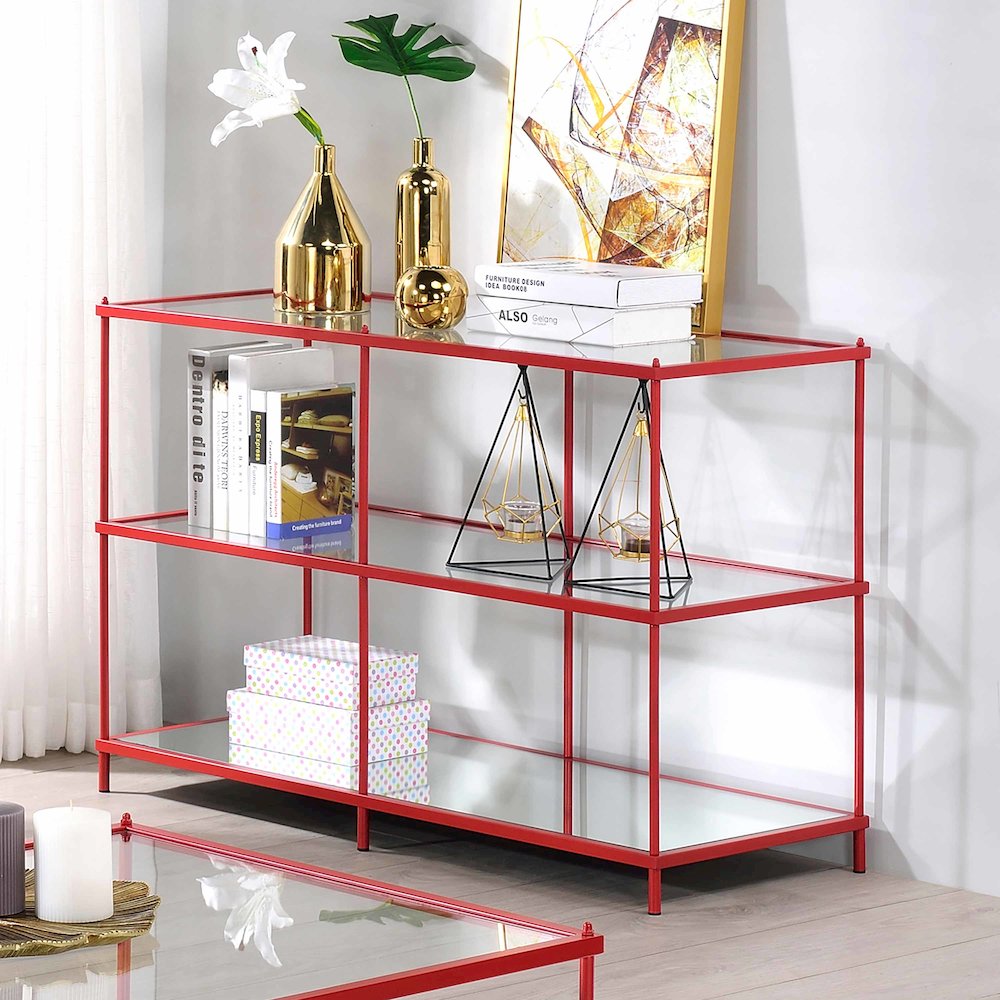 Mendry Metal 2-Shelf Tempered Glass Top Console Table
