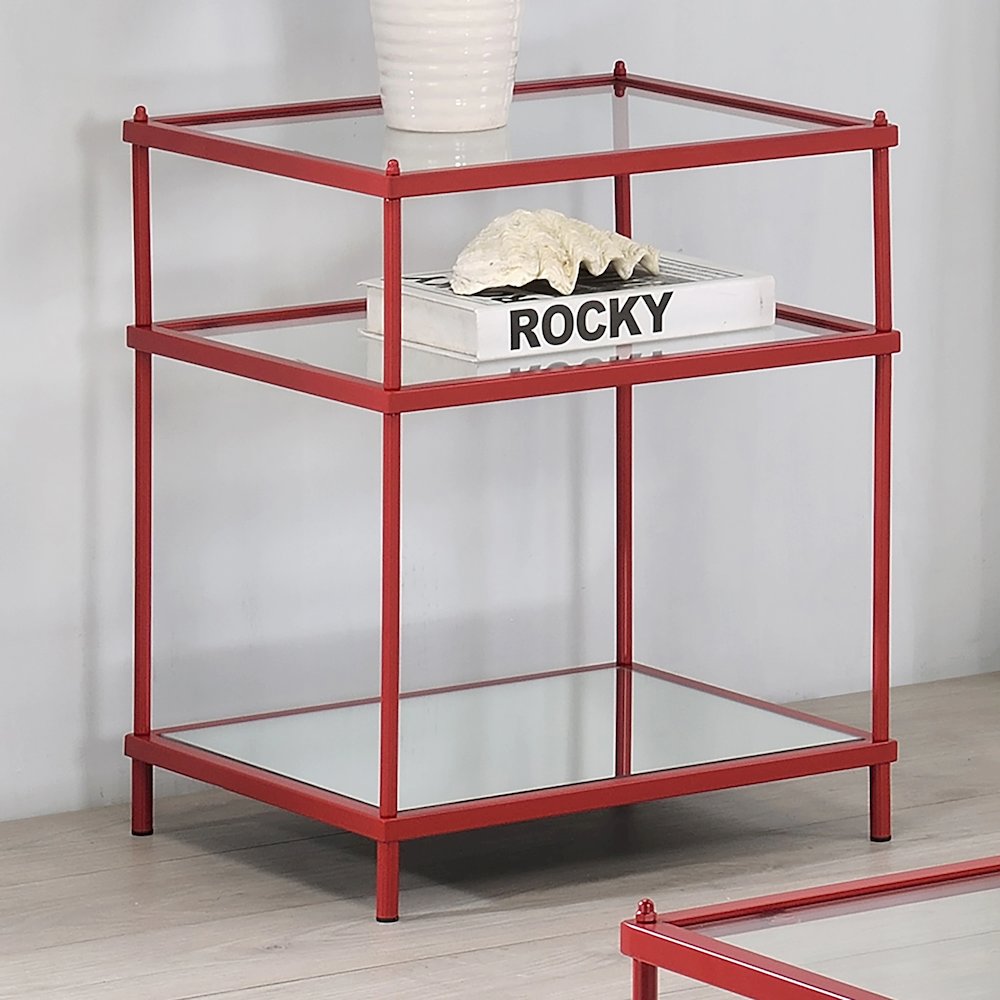 Mendry Metal 2-Shelf Tempered Glass Top Console Table