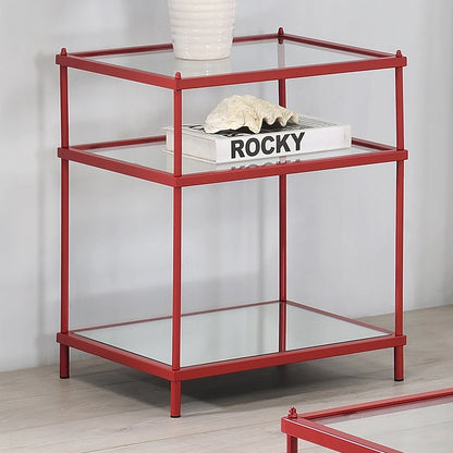 Mendry Metal 2-Shelf Tempered Glass Top Console Table