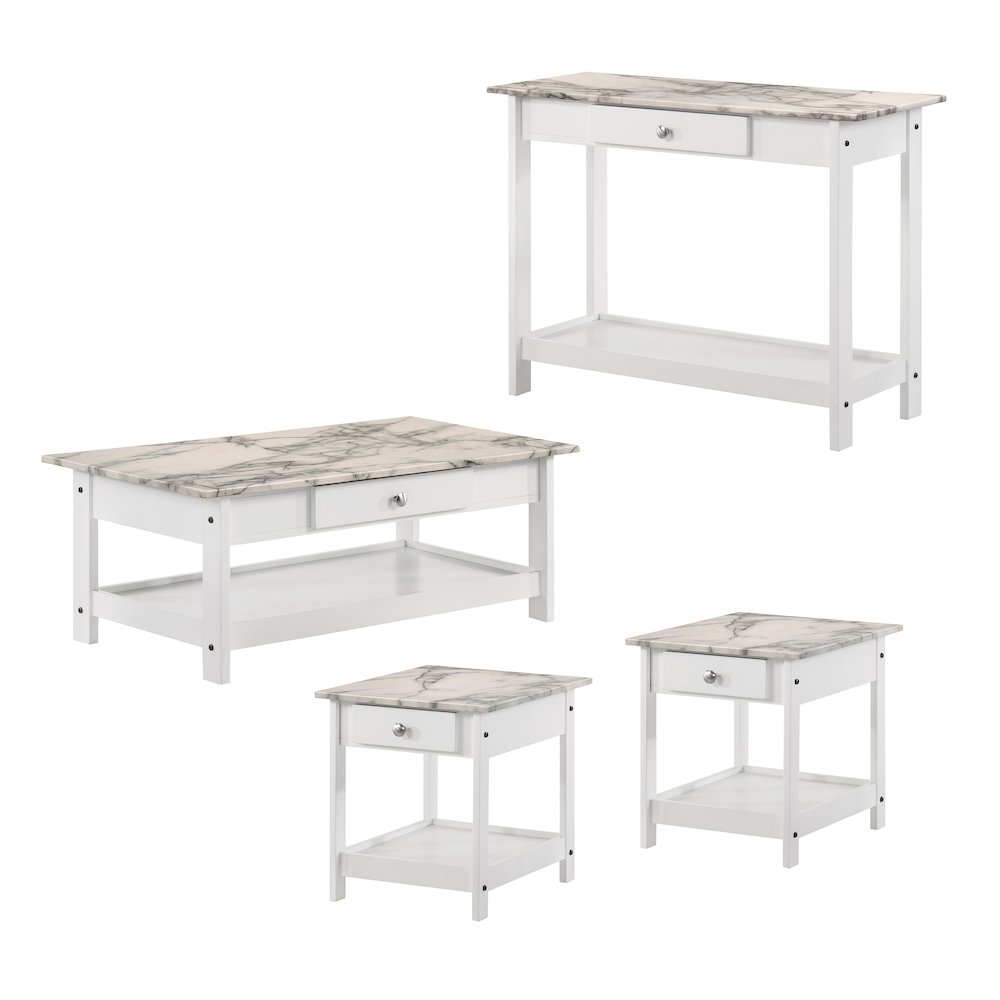 Histe 4-Piece Wood Storage Coffee Table Set in White