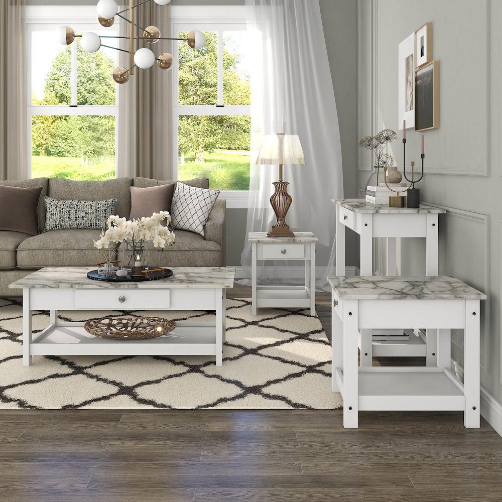 Histe 4-Piece Wood Storage Coffee Table Set in White