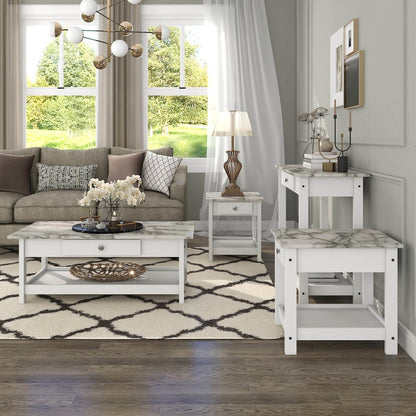 Histe 4-Piece Wood Storage Coffee Table Set in White