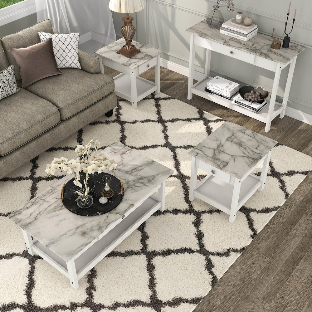 Histe 4-Piece Wood Storage Coffee Table Set in White