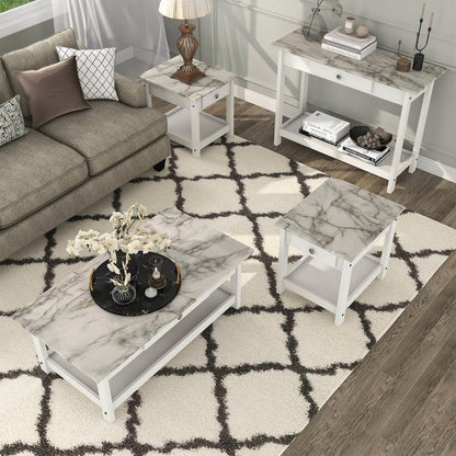 Histe 4-Piece Wood Storage Coffee Table Set in White
