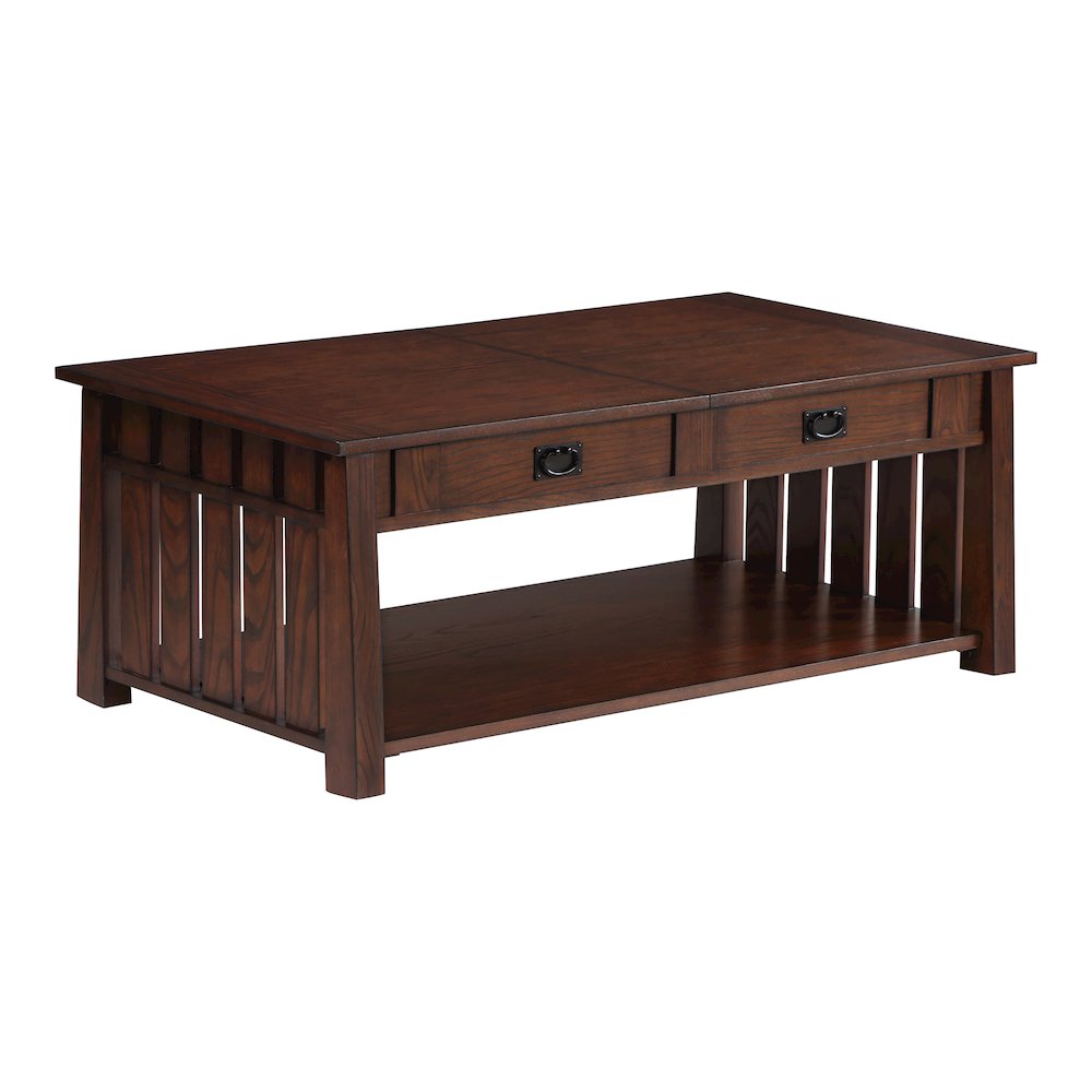 Elm Wood Coffee Table With Hidden Lift Shelf