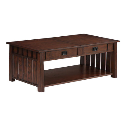 Elm Wood Coffee Table With Hidden Lift Shelf