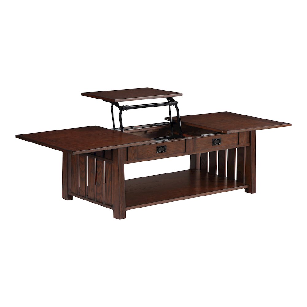 Elm Wood Coffee Table With Hidden Lift Shelf