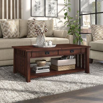 Elm Wood Coffee Table With Hidden Lift Shelf