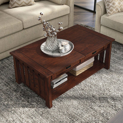 Elm Wood Coffee Table With Hidden Lift Shelf