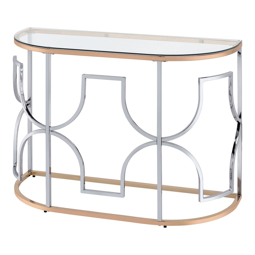 Sol Glam Glass Top Sofa Table in Chrome and Gold