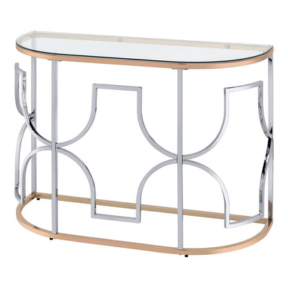 Sol Glam Glass Top Sofa Table in Chrome and Gold