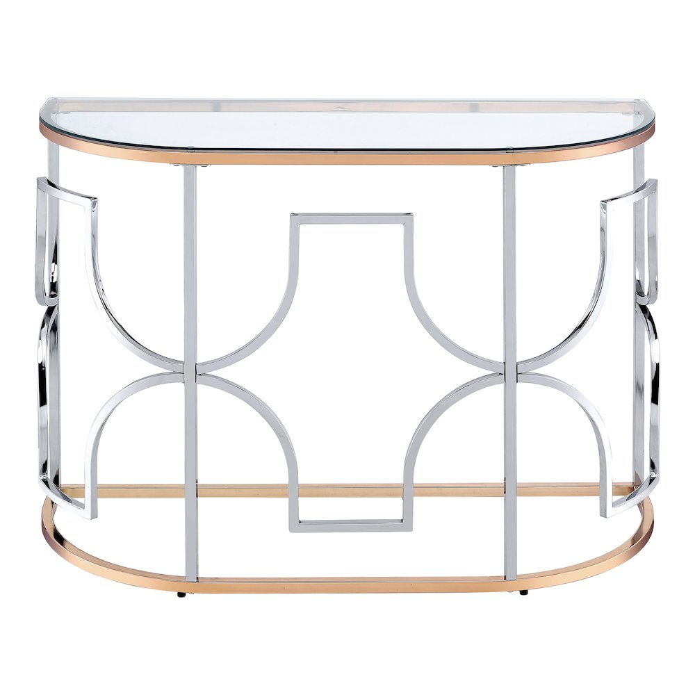 Sol Glam Glass Top Sofa Table in Chrome and Gold