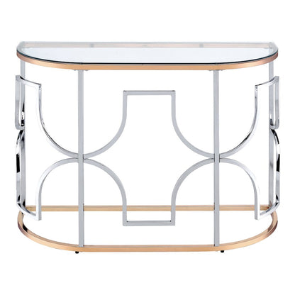 Sol Glam Glass Top Sofa Table in Chrome and Gold