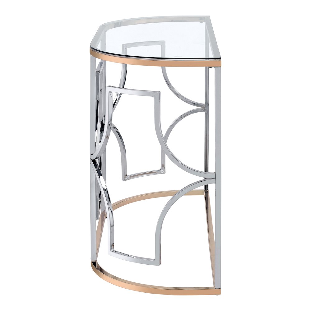 Sol Glam Glass Top Sofa Table in Chrome and Gold