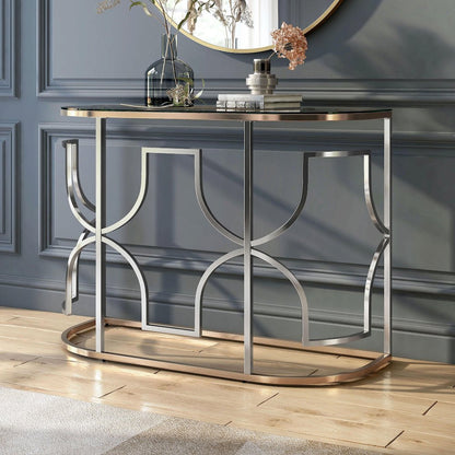 Sol Glam Glass Top Sofa Table in Chrome and Gold