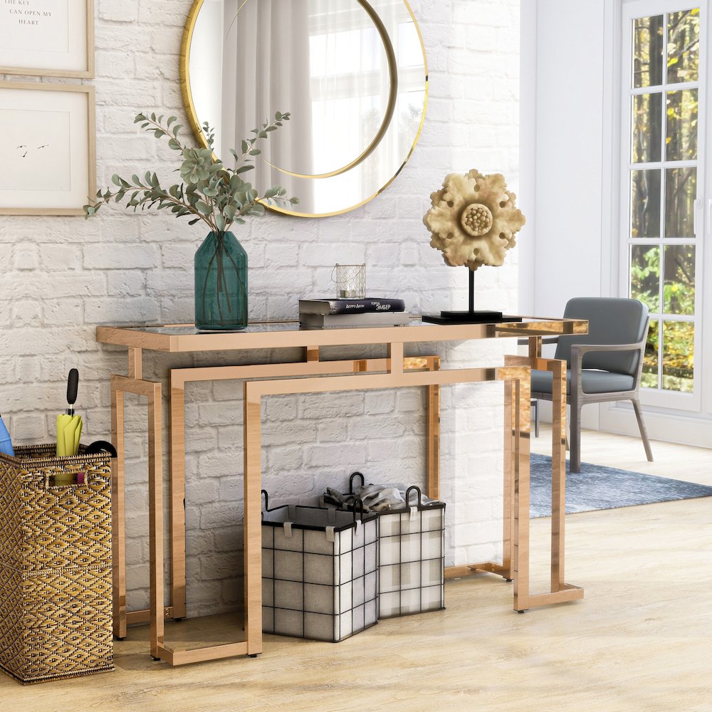 Mahone Modern Glass Top Console Table