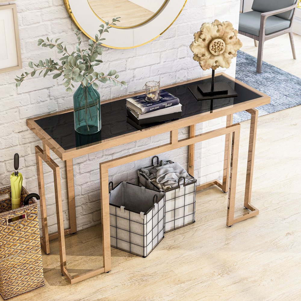 Mahone Modern Glass Top Console Table