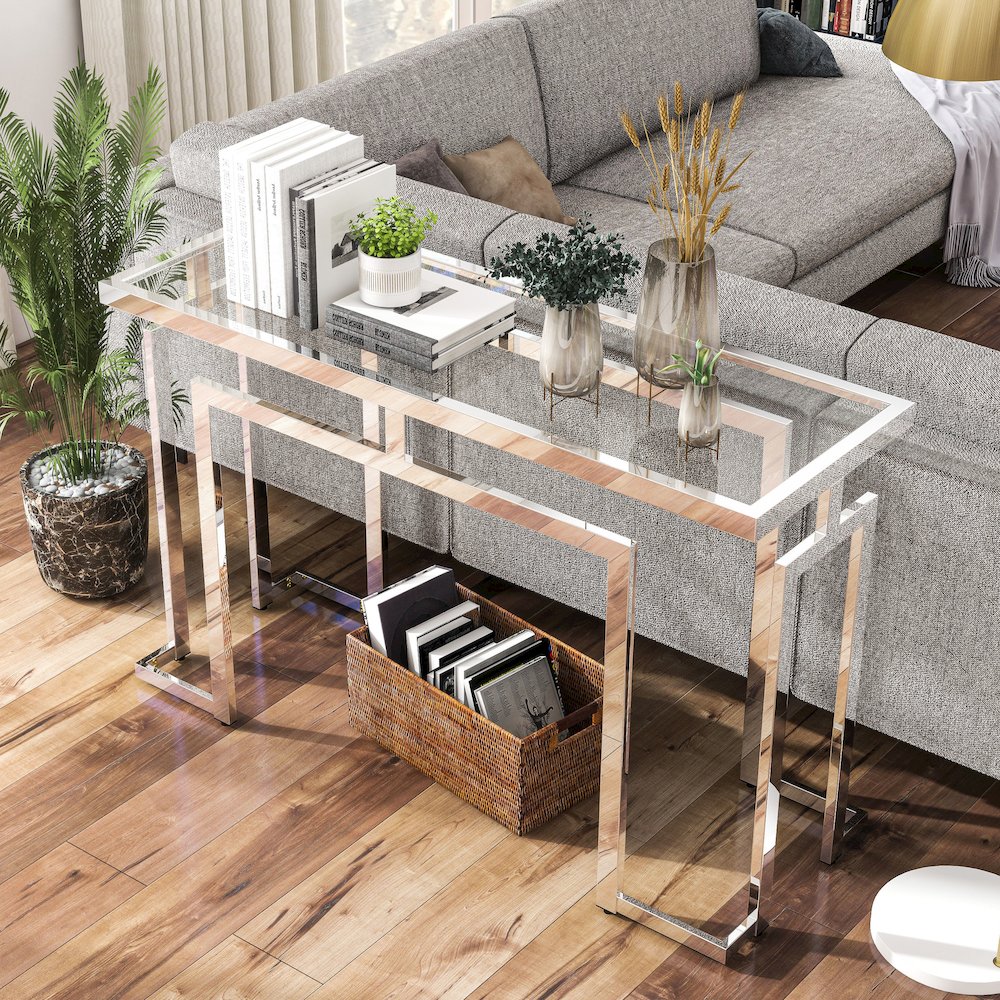 Mahone Modern Glass Top Console Table