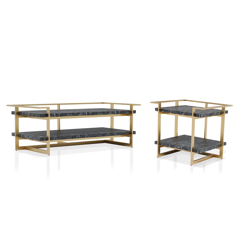 Meliman Metal 2-Piece Coffee Table Set in Gold and Black